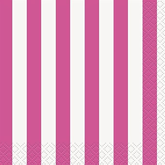 DECOR STRIPES PAPER BEVERAGE NAPKINS 16 PIECES SET, HOT PINK